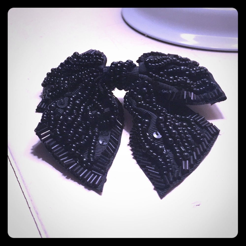 Black beaded hair bow